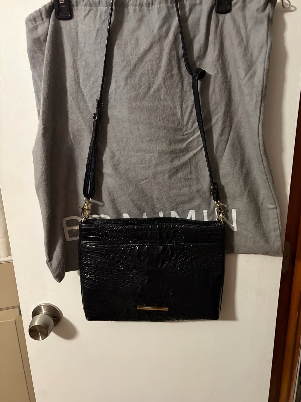 Brahmin Black Croc-Embossed Crossbody Bag